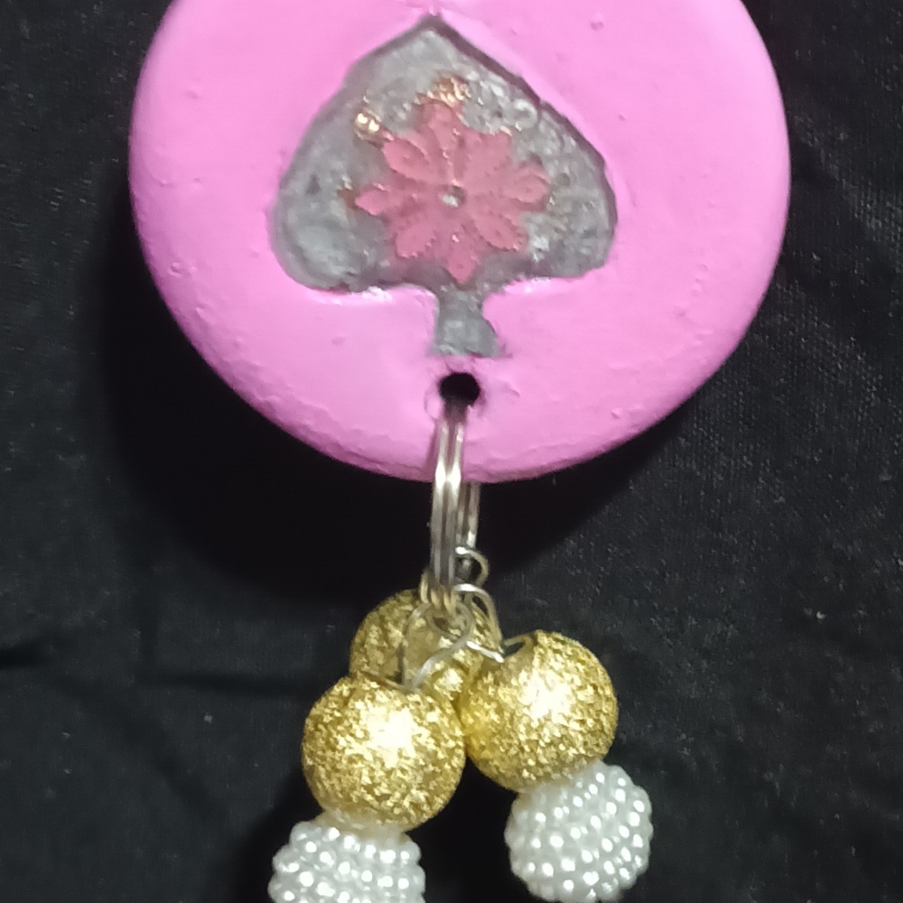 Handcrafted Pink and Gold Keychain